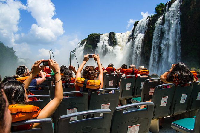 Iguazu Falls boat tour on the river in front of the waterfalls