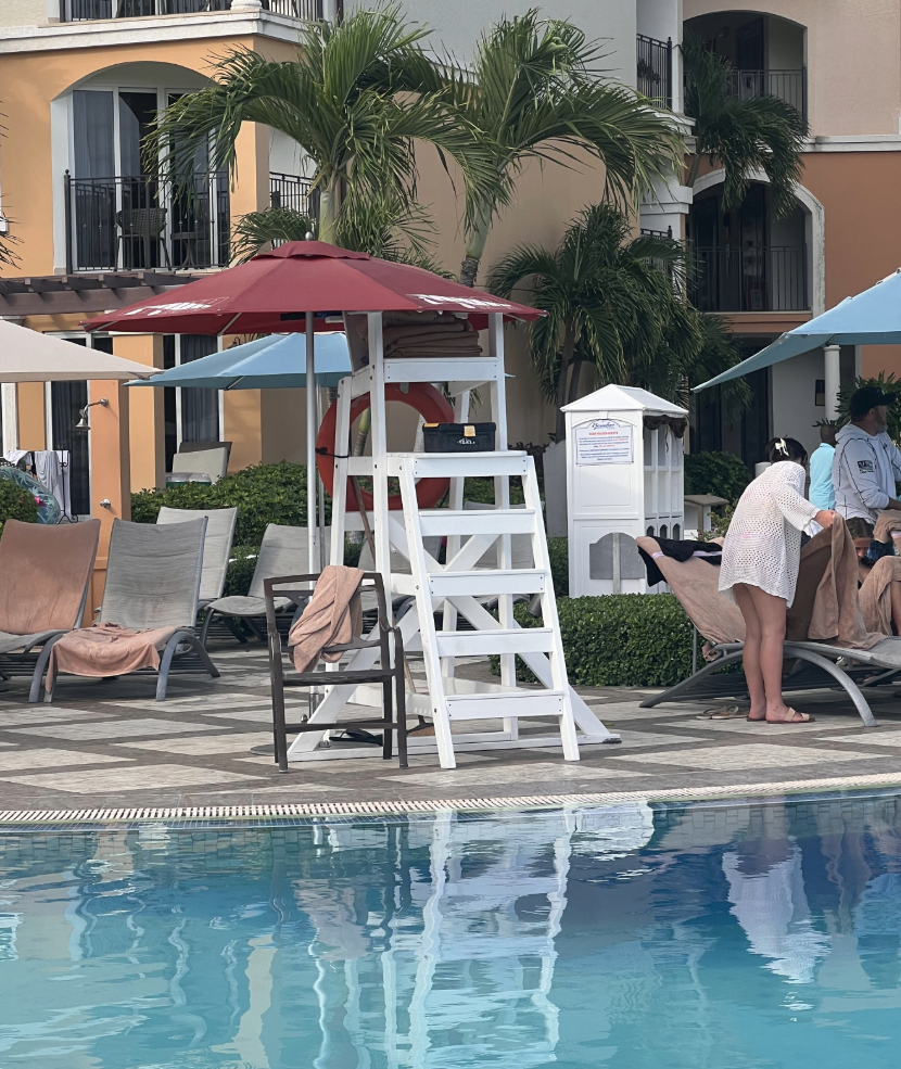 empty lifeguard stand at pool