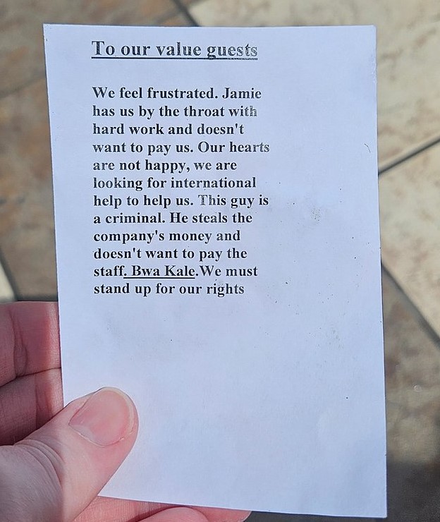 note from staff at Beaches Turks and Caicos